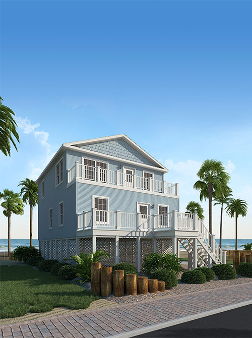 3D digital illustration of a beach house.